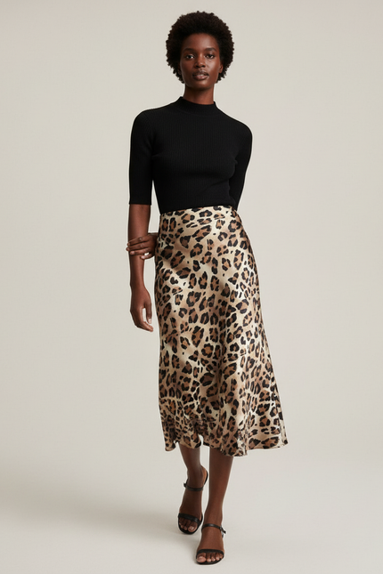 Jupe Longue Satin Leopard