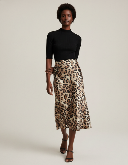 Jupe Longue Satin Leopard