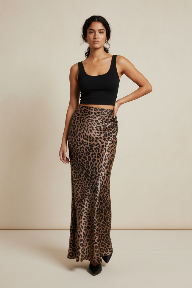 Jupe Léopard Longue Satinée Fluide
