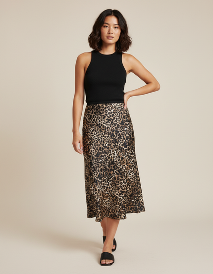 Jupe Léopard Satin Fluide Élégante Glamour