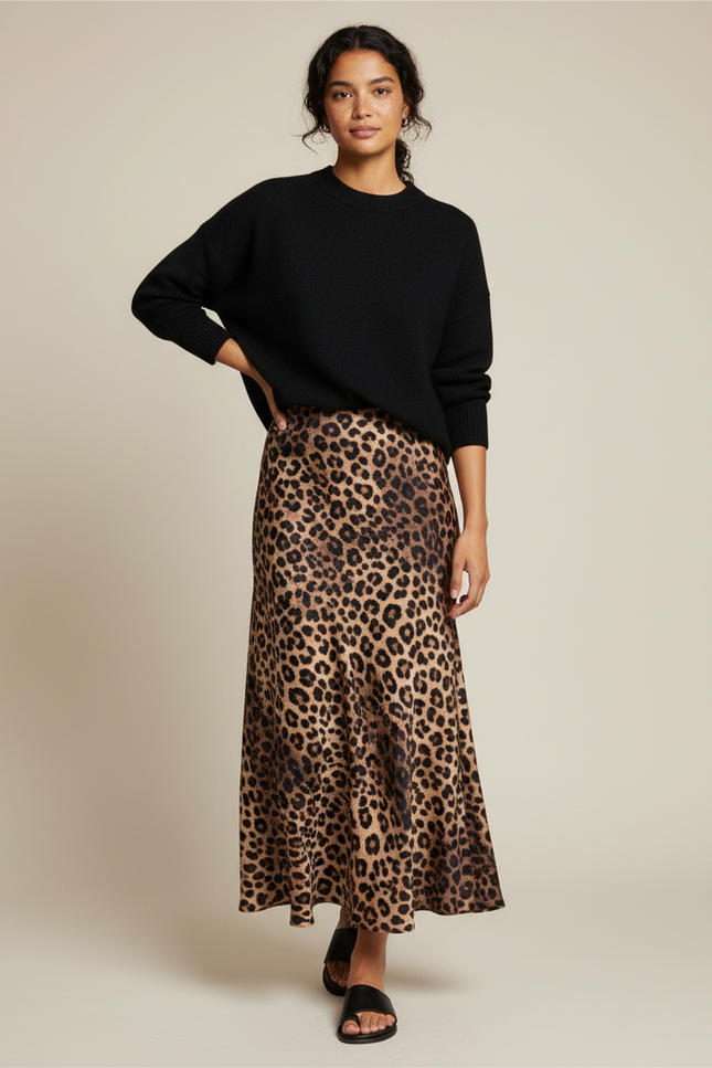 Jupe Léopard Satin Fluide