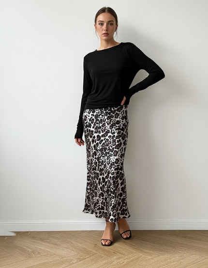 Jupe Léopard Satinée Fluide Élégante Douce