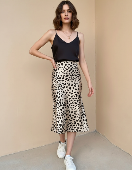 Jupe Léopard Satin Fluide Midi