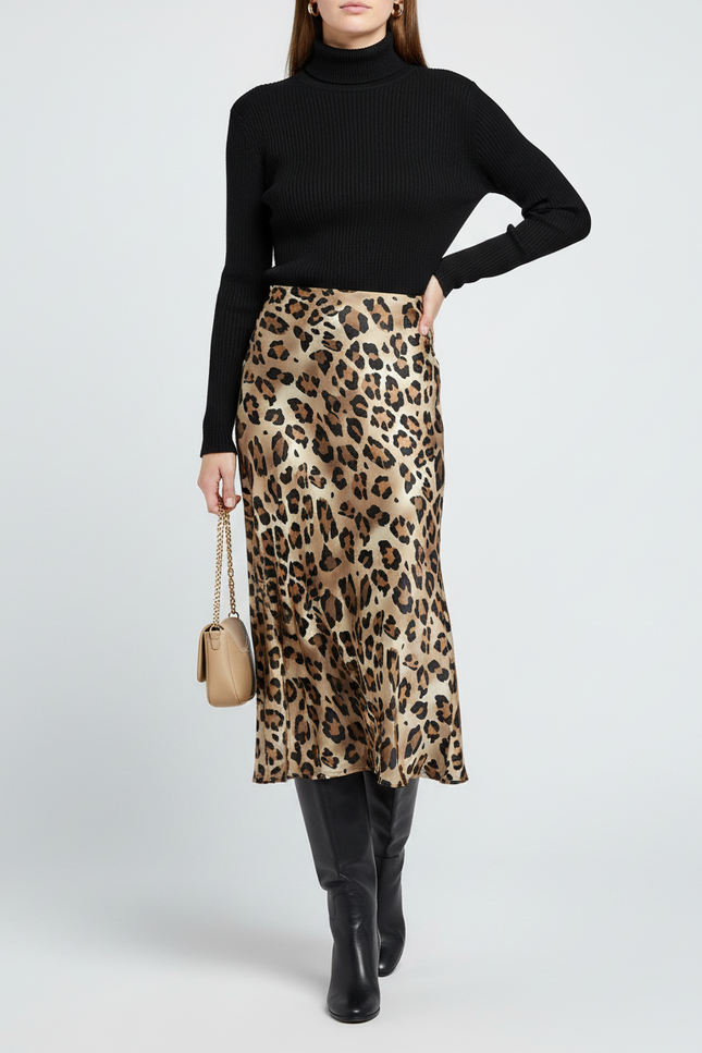 Jupe Léopard Fluide Satinée Élégante