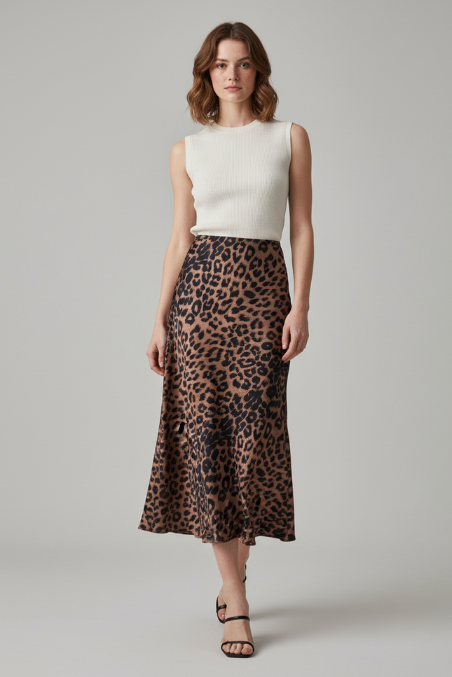 Jupe Léopard Satin Fluide Chic Tendance