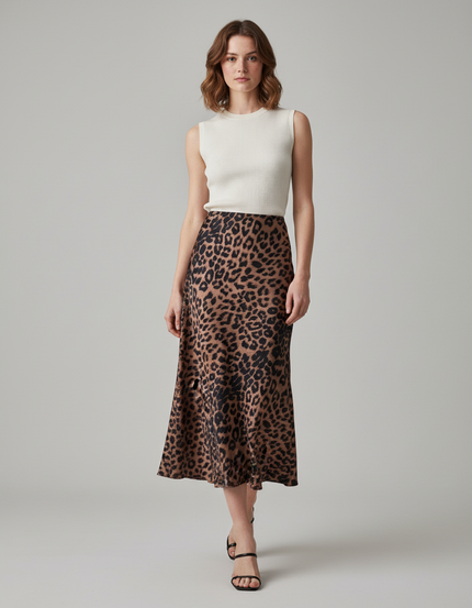 Jupe Léopard Satin Fluide Chic Tendance