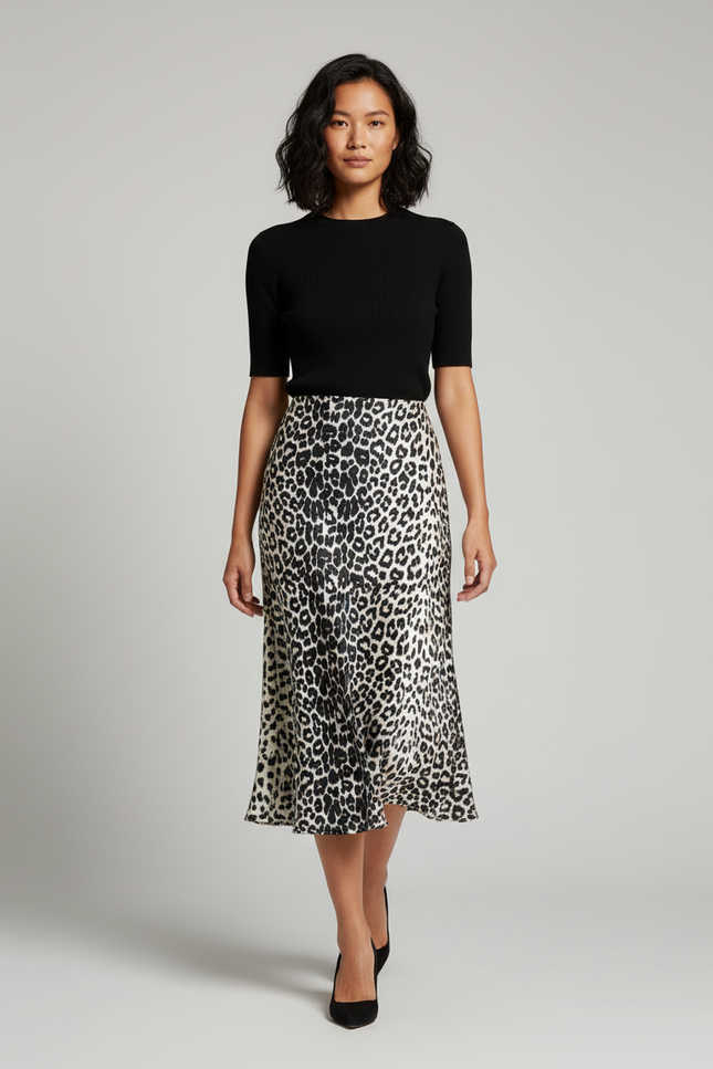 Jupe Léopard Satinée Fluide Midi