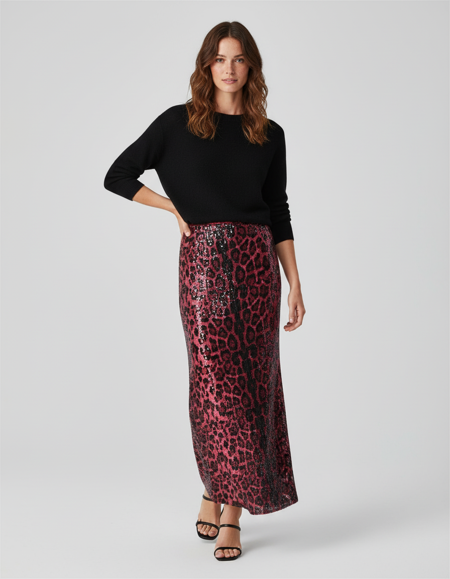 Jupe Léopard Pailletée Rose Chic