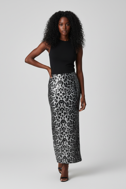 Jupe Léopard Pailletée Longue Chic