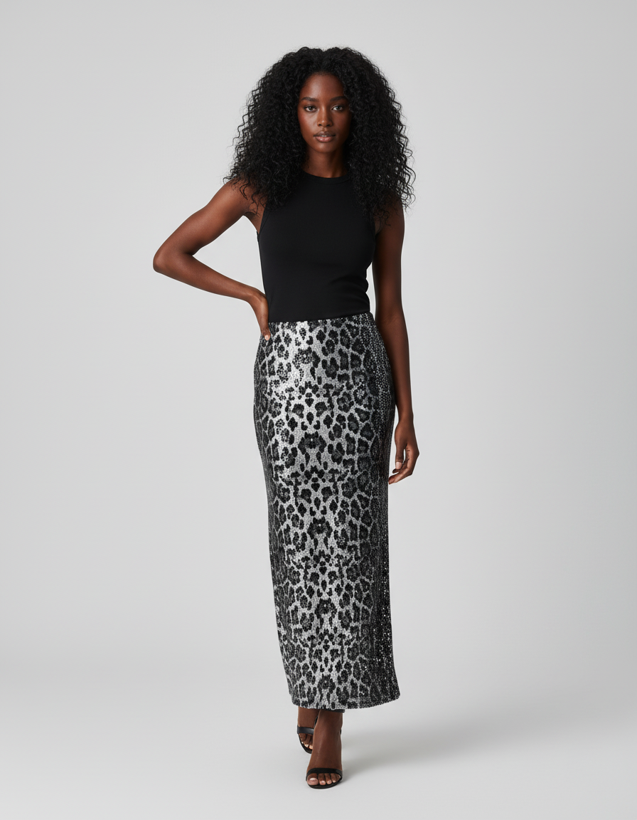 Jupe Léopard Pailletée Longue Chic