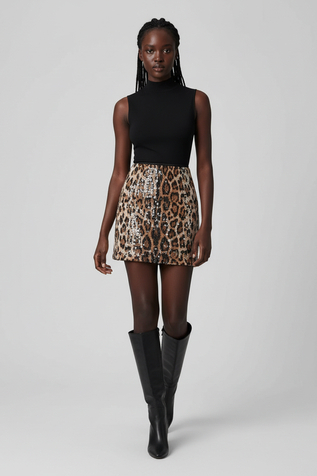 Jupe Léopard Mini Pailletée Chic