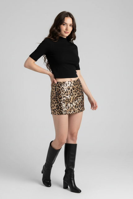 Jupe Léopard À Sequins Mini Sexy