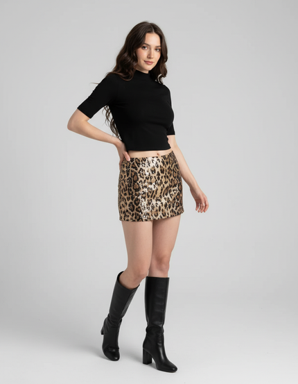 Jupe Léopard À Sequins Mini Sexy