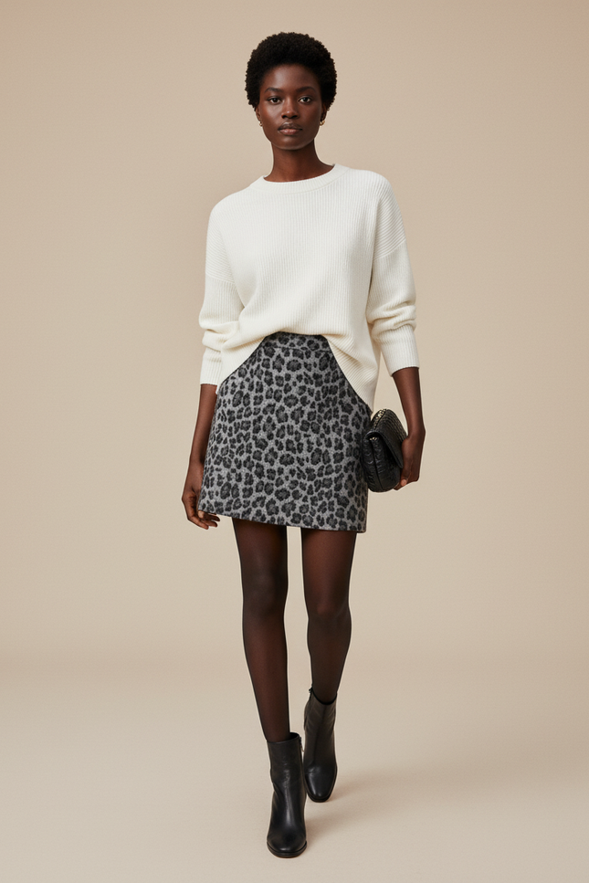 Jupe Léopard Mini Laine Chic