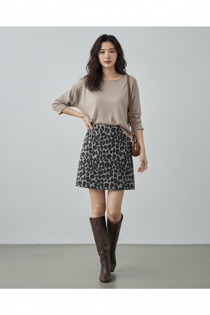 Jupe Léopard Mini Motif Gris Chic