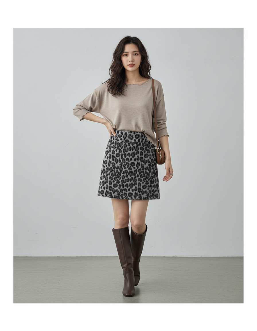 Jupe Léopard Mini Motif Gris Chic