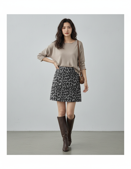 Jupe Léopard Mini Motif Gris Chic