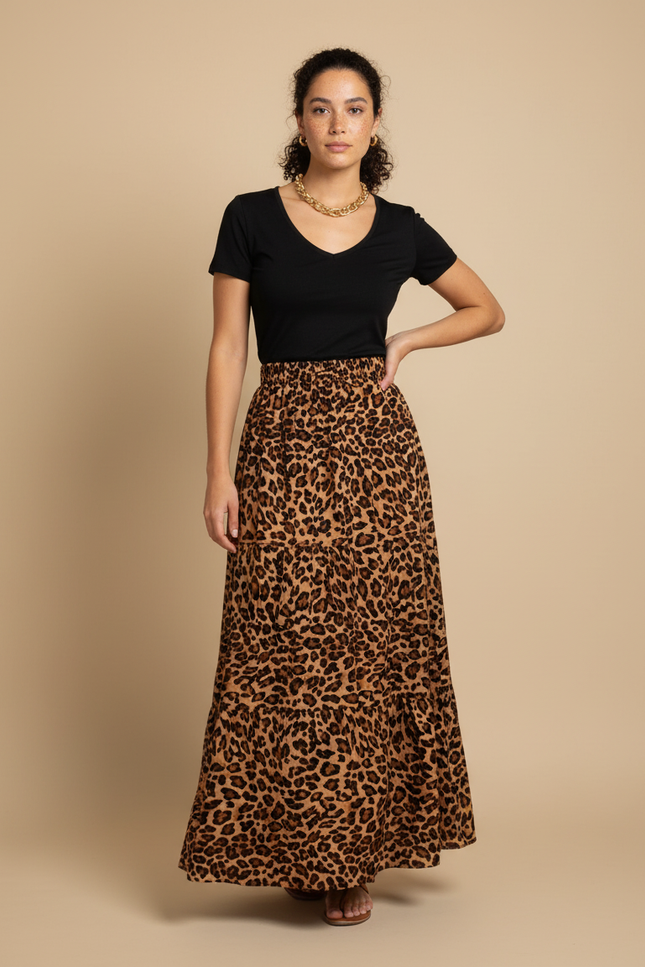Jupe Léopard Longue Fluide Décontractée