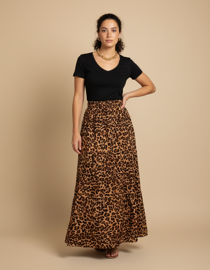 Jupe Léopard Longue Fluide Décontractée