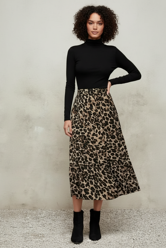 Jupe Léopard Taille Haute Fluide
