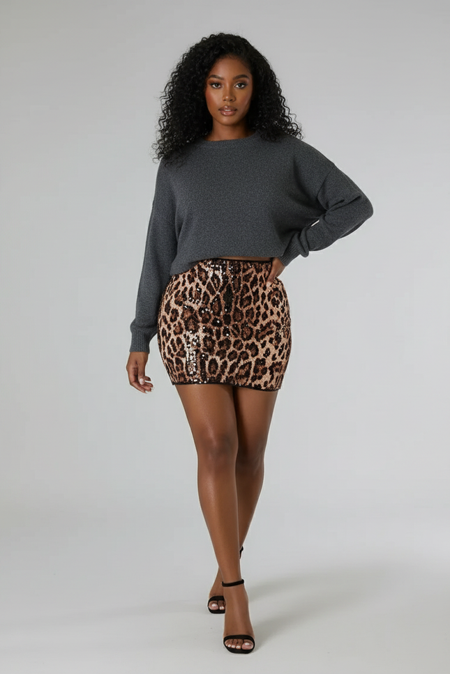 Jupe Léopard Pailletée Moulante Sexy