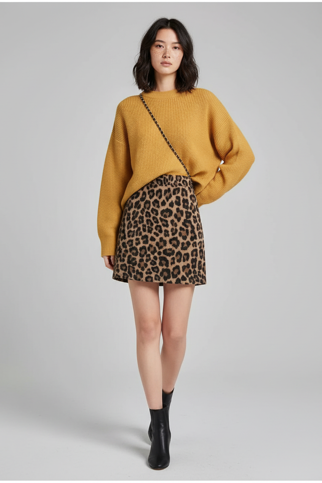 Jupe Léopard Mini A-Line Élégante