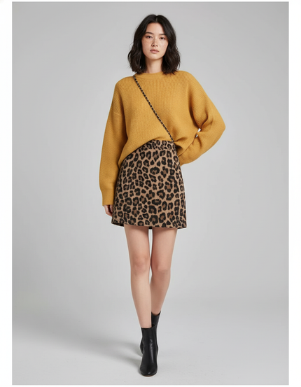 Jupe Léopard Mini A-Line Élégante
