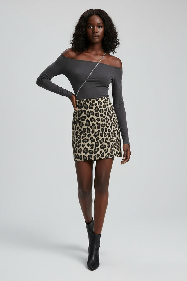 Jupe Léopard Mini A-Line Élégante Structurée