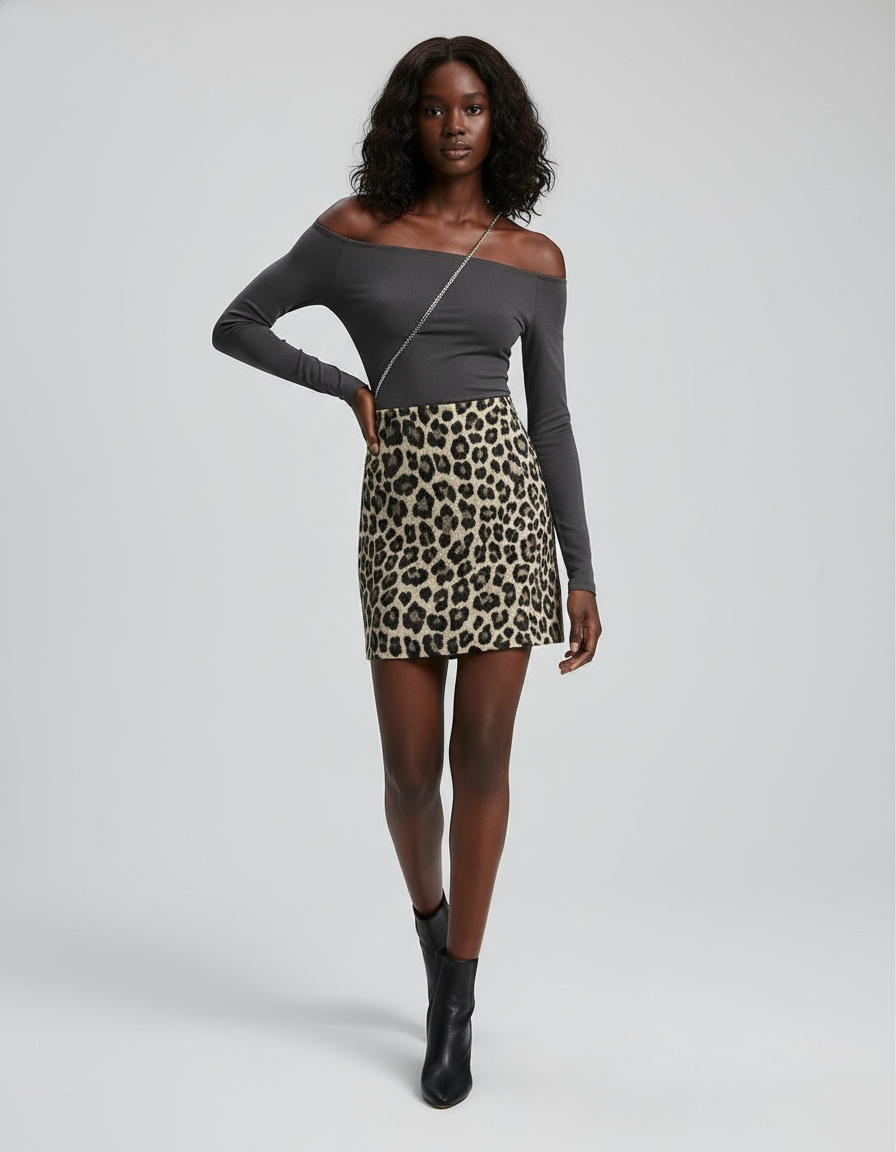 Jupe Léopard Mini A-Line Élégante Structurée