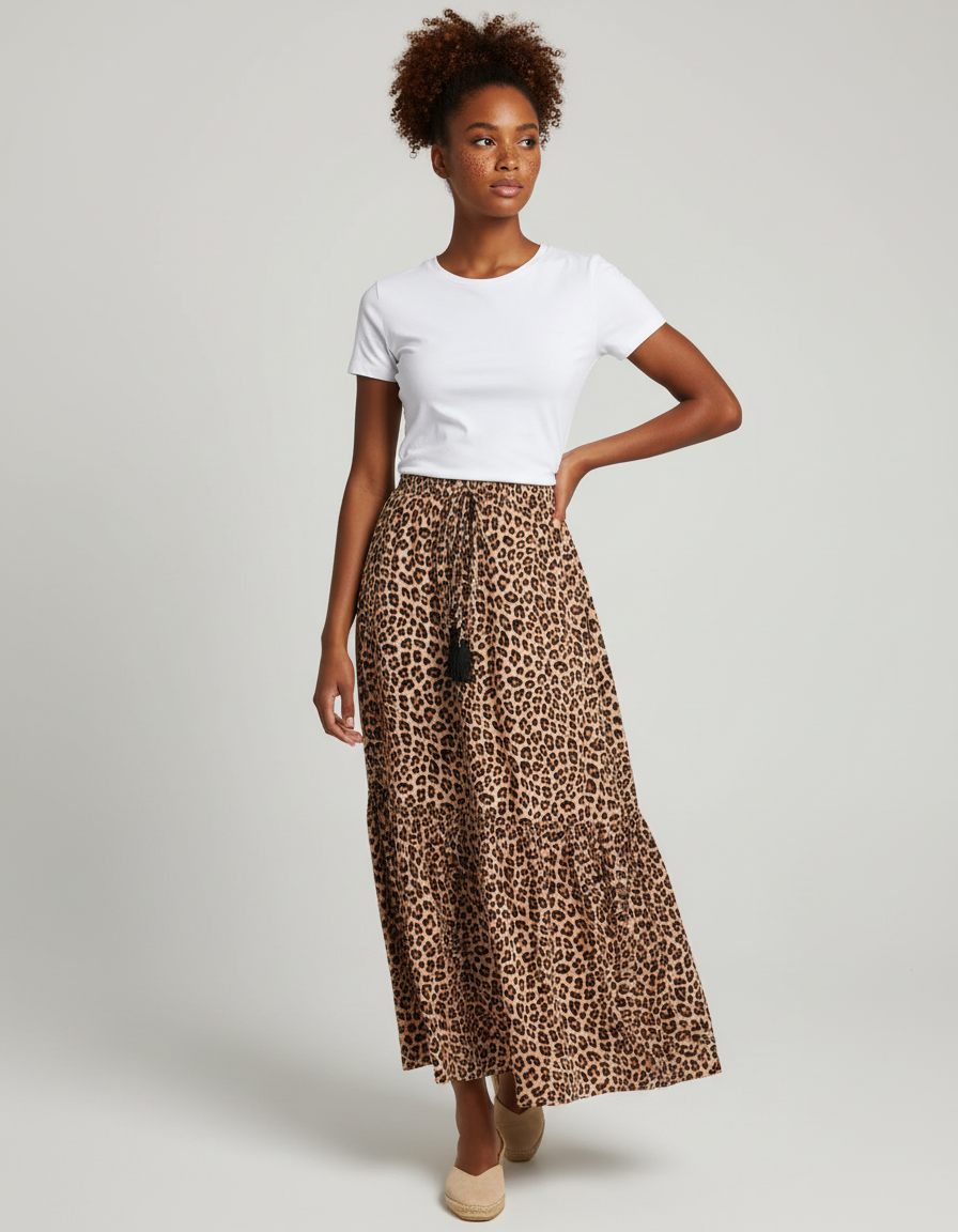 Jupe Léopard Fluide Maxi Bohème