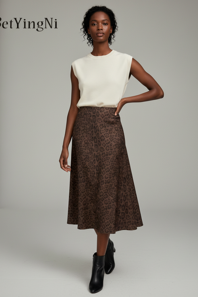 Jupe Léopard Coupe Évasée Midi Élégante