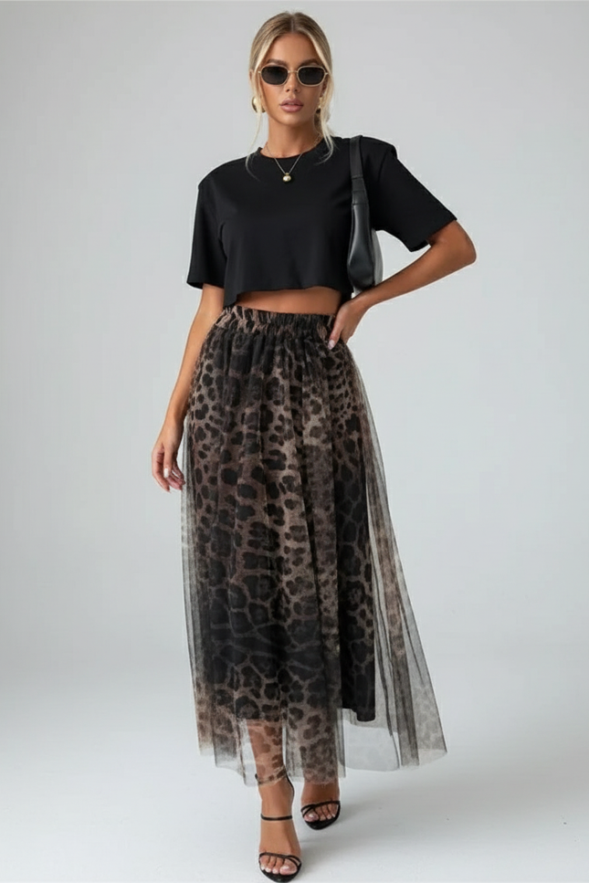 Jupe Léopard Maille Longue Plissée