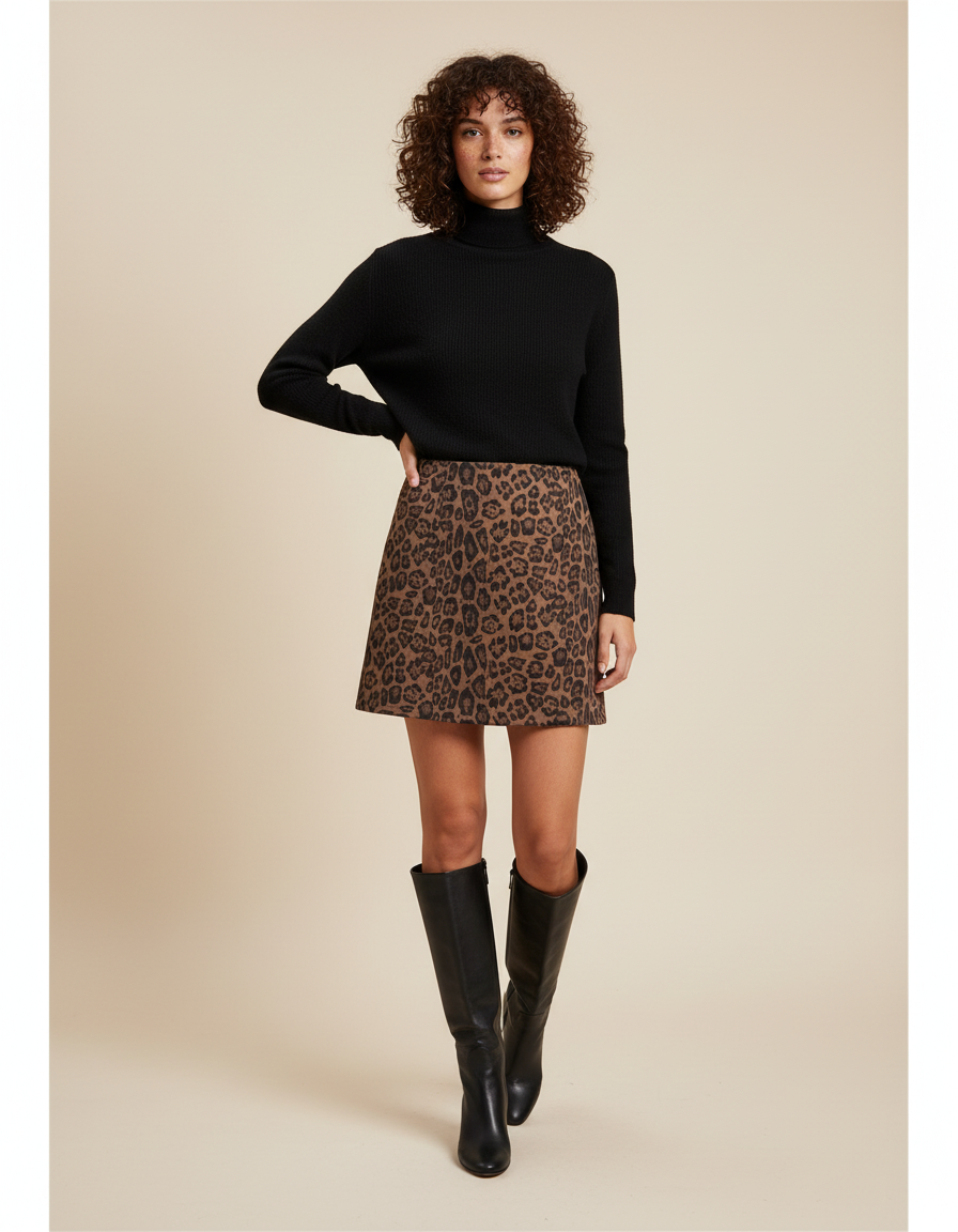 Jupe Léopard Taille Haute Évasée Chic
