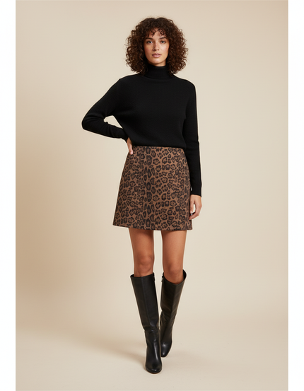 Jupe Léopard Taille Haute Évasée Chic