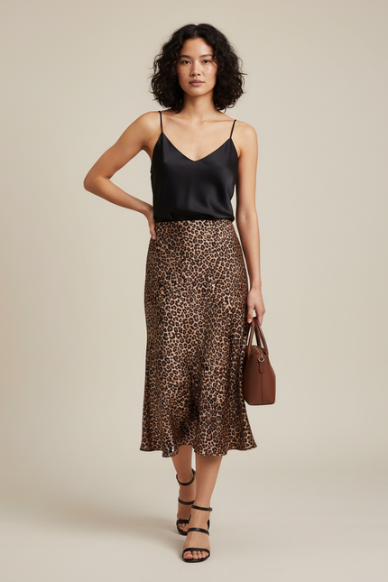 Jupe Léopard Satin Longue Fluide