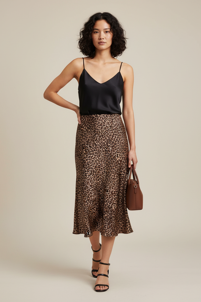 Jupe Léopard Satin Longue Fluide