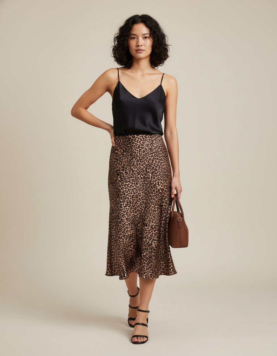 Jupe Léopard Satin Longue Fluide