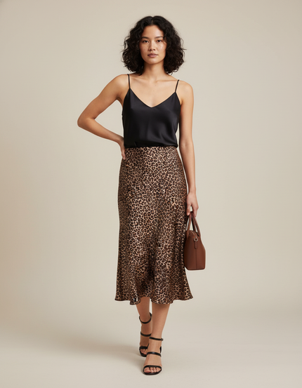 Jupe Léopard Satin Longue Fluide