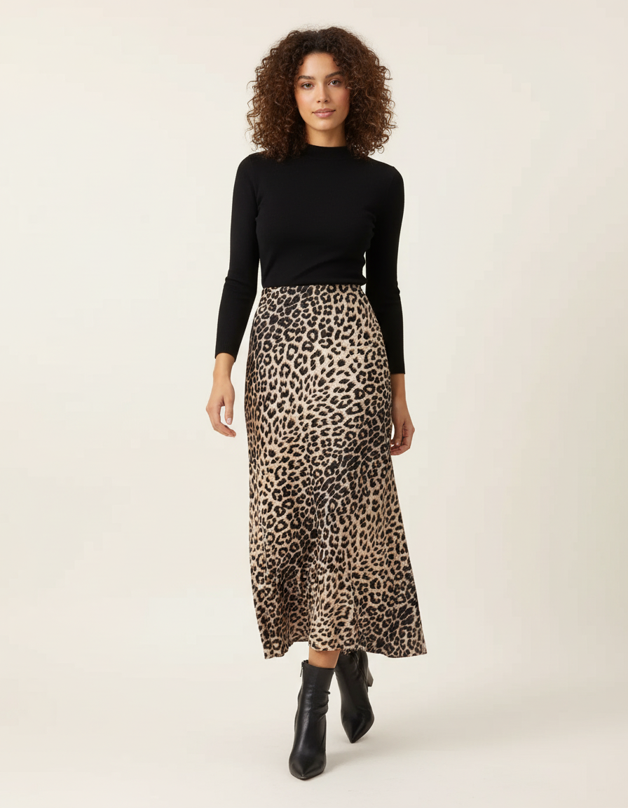 Jupe Léopard Soyeuse Fluide Élégante