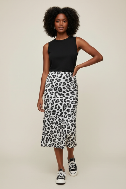 Jupe Léopard Noir Blanc Fluide