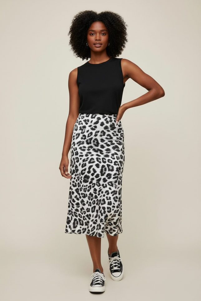 Jupe Léopard Noir Blanc Fluide
