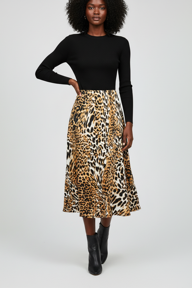 Jupe Léopard Fluide Midi Chic