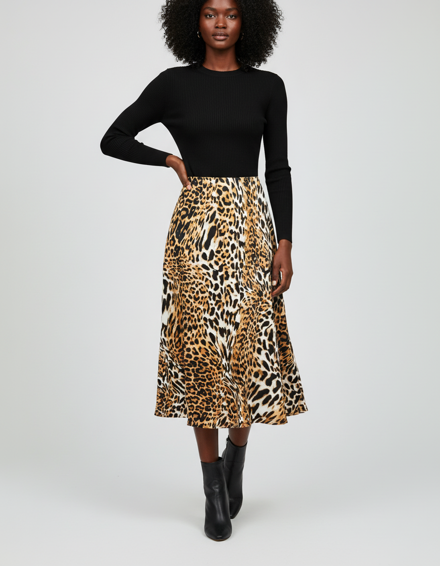 Jupe Léopard Fluide Midi Chic
