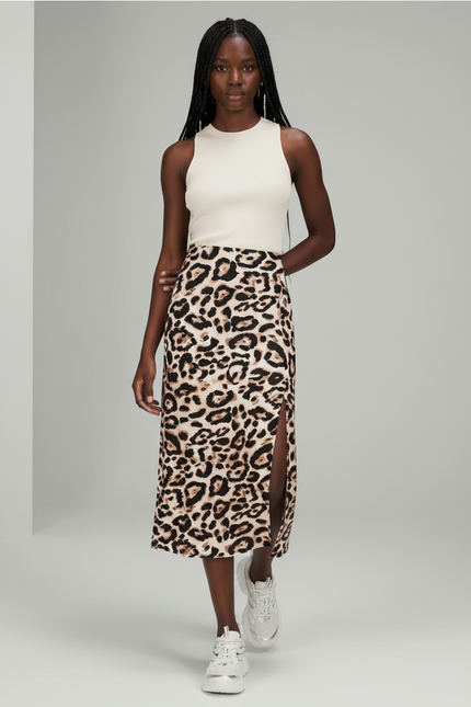 Jupe Léopard Midi Fendue Fluide