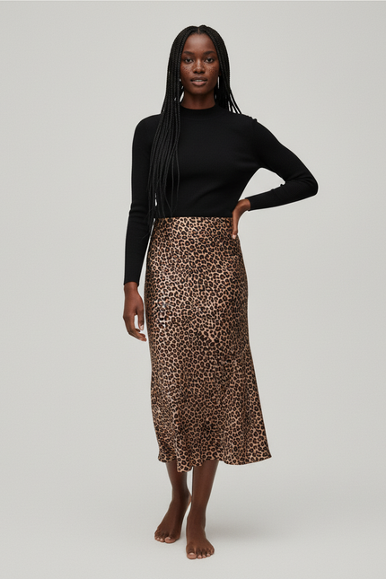 Jupe Léopard Satin Fluide Élégante Délicate