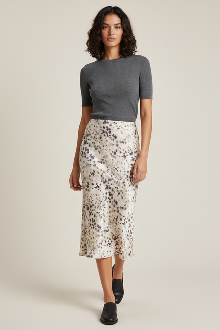 Jupe Léopard Satin Fluide Élégante Subtile
