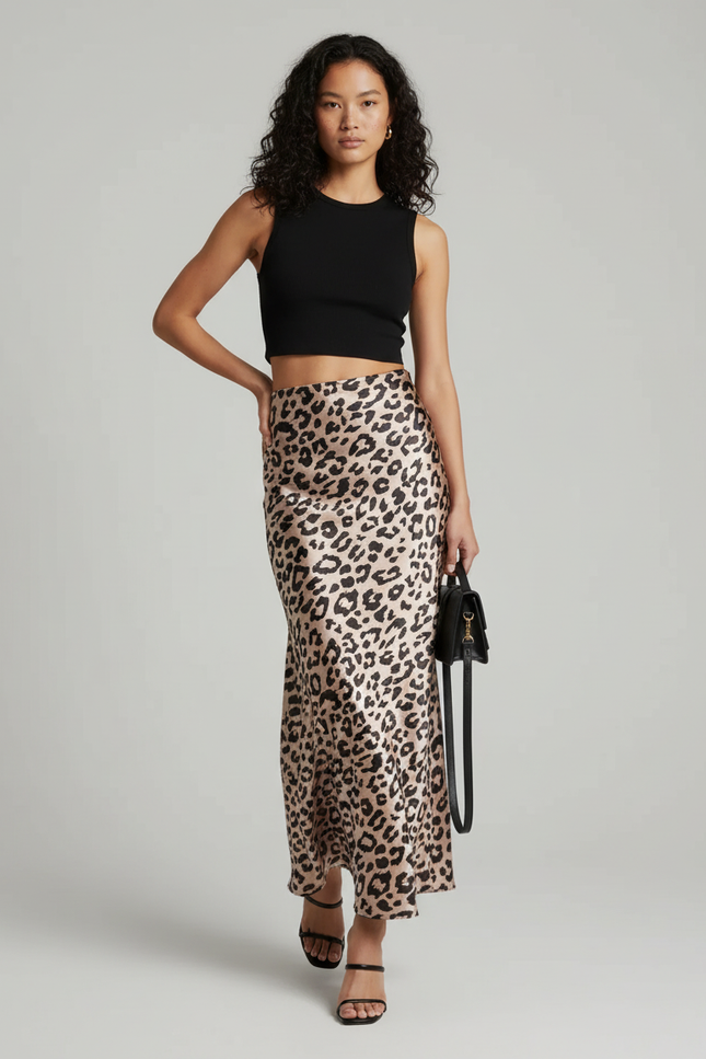 Jupe Léopard Marron Fluide Élégante