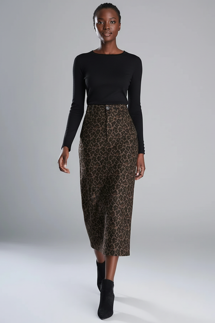 Jupe Léopard Midi Taille Haute Élégante