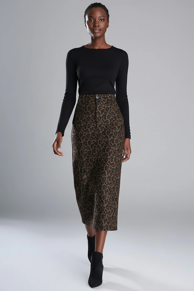 Jupe Léopard Midi Taille Haute Élégante