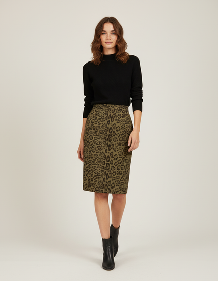 Jupe Léopard Kaki Midi Élégante